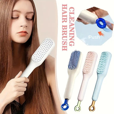 Self Cleaning Magic Hair Brush, One-click Cleaning Telescopic Hair Comb – (Random Color)