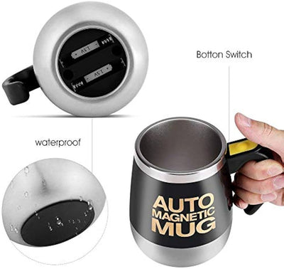 Automatic Self Stirring Magnetic Mug Magnetic Mixing | Button Activated Auto Drink Mixing Coffee Stirring Mug Stainless Steel Home Office Battery Operated- 400ml (black)