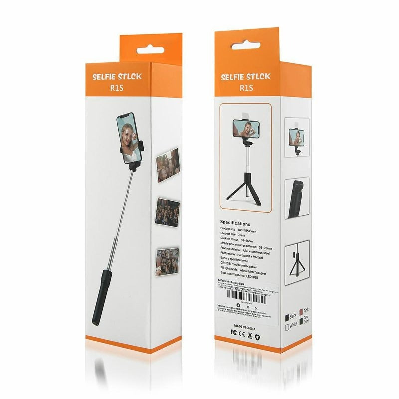 Selfie Stick Tripod R1S Bluetooth Remote Control Tripod Selfie Stick New Model with Wireless Remote Shutter Compatible with All Cell Phones - Selfie Stick with Light