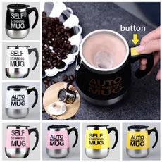 Automatic Self Stirring Magnetic Mug Magnetic Mixing | Button Activated Auto Drink Mixing Coffee Stirring Mug Stainless Steel Home Office Battery Operated- 400ml (black)