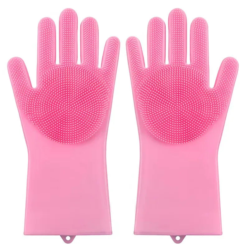 Dishwashing Cleaning Gloves Magic Silicone Rubber Dish Washing Gloves for Household Sponge Scrubber Kitchen Cleaning Tools