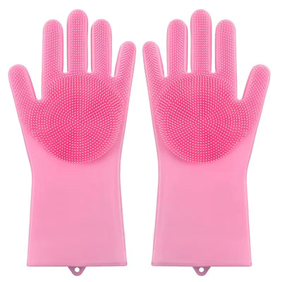 Dishwashing Cleaning Gloves Magic Silicone Rubber Dish Washing Gloves for Household Sponge Scrubber Kitchen Cleaning Tools