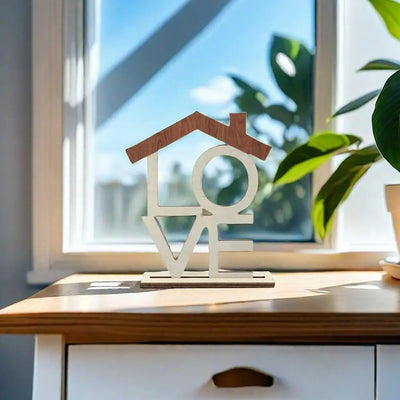 12.5*15.5cm LOVE HOME Desktop Decor With Wooden Base Home Living Room Table Centerpiece Hollow English Letter Ornament Christmas