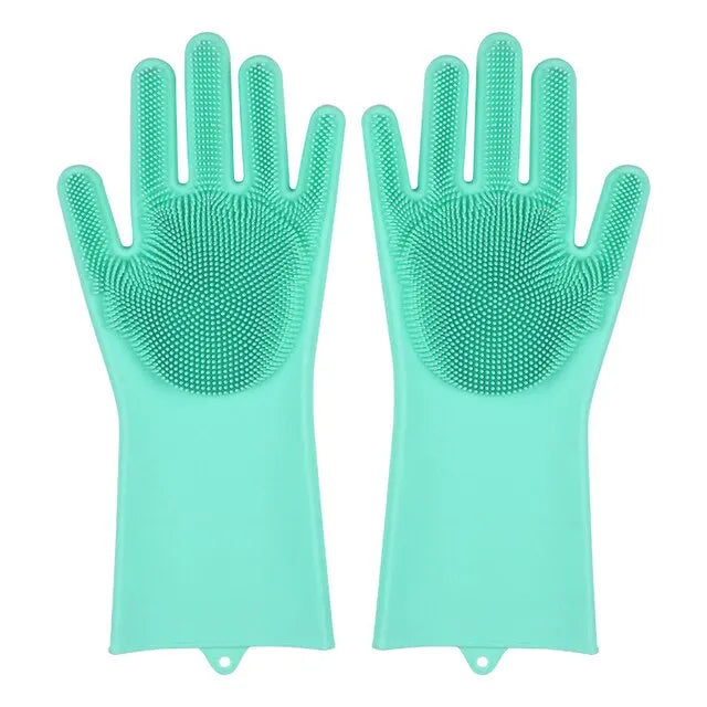 Dishwashing Cleaning Gloves Magic Silicone Rubber Dish Washing Gloves for Household Sponge Scrubber Kitchen Cleaning Tools