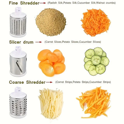 Vegetable Cutter & Slicer Manual Kitchen Cheese Chopper Machine With 3 Sharp Drums Multifunctional Garlic Potato Shredder