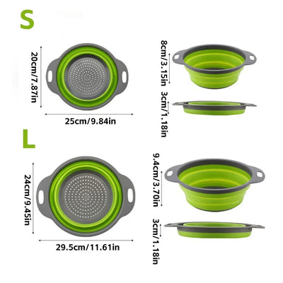 Silicone Folding Drain Basket Fruit Vegetable Washing Basket Foldable Strainer Colander Collapsible Drainer Kitchen Storage Tool