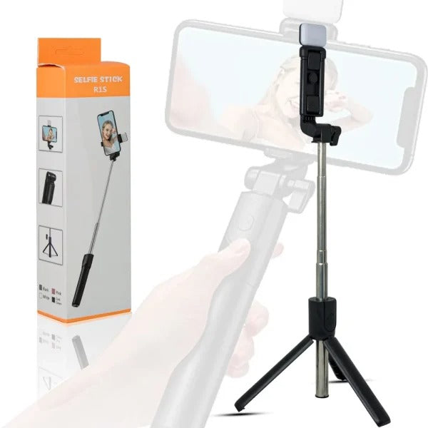 Selfie Stick Tripod R1S Bluetooth Remote Control Tripod Selfie Stick New Model with Wireless Remote Shutter Compatible with All Cell Phones - Selfie Stick with Light