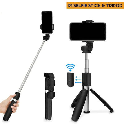 Selfie Stick Tripod R1S Bluetooth Remote Control Tripod Selfie Stick New Model with Wireless Remote Shutter Compatible with All Cell Phones - Selfie Stick with Light