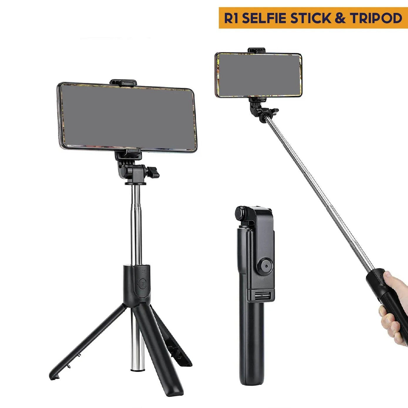 Selfie Stick Tripod R1S Bluetooth Remote Control Tripod Selfie Stick New Model with Wireless Remote Shutter Compatible with All Cell Phones - Selfie Stick with Light
