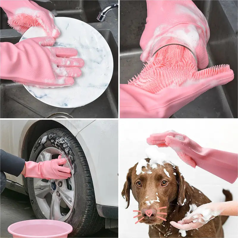 Multi-Purpose Silicone Scrubbing Gloves – for Cleaning, Dishwashing, Car Washing & Pet Grooming